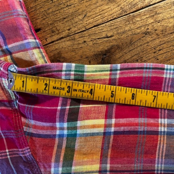 Men's POLO - Ralph Lauren - Bright Multi Colored Plaid Linen L. S. Shirt - L - Picture 9 of 12